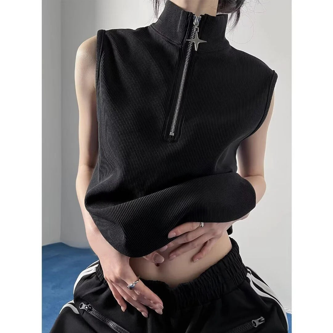 Urban Stand Neck Zipper Streetwear Sleeveless Tanks - Premium Vest from Craftklart Dropship - Just $14.89! Shop now at Craftklart.store