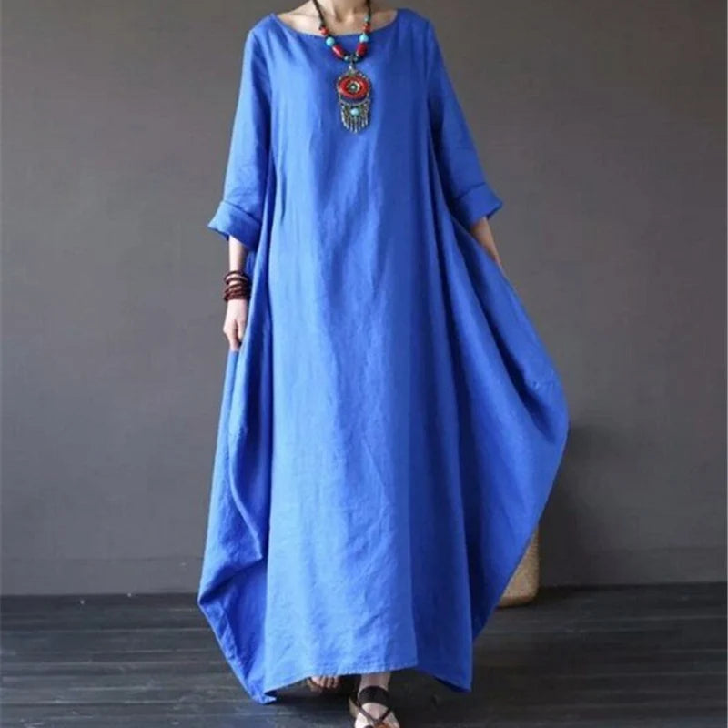 Women's Long Sleeve Linen Oversized Maxi Dress