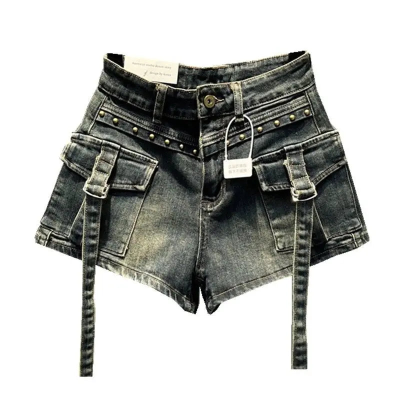 Women's 2024 New Harajuku Washed Biker Workwear Denim Shorts - Premium Skirt from Craftklart Dropship - Just $22.80! Shop now at Craftklart.store