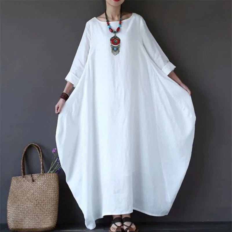 Women's Long Sleeve Linen Oversized Maxi Dress