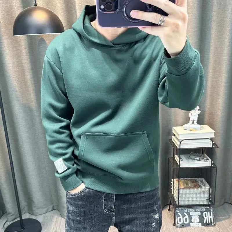 Solid Color Hooded Long Sleeved Hoodie Men's Clean Version Simple Casual Pullover Men's Casual Top Trendy
