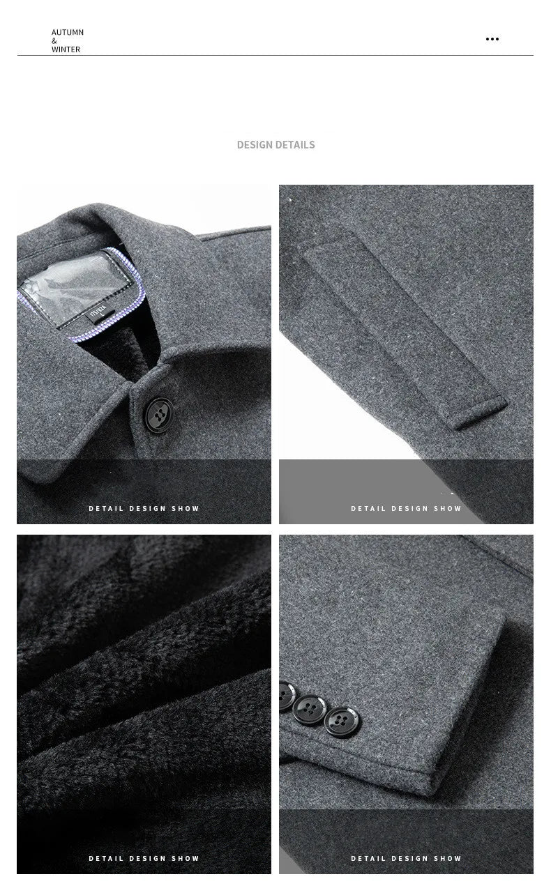 Men's Woolen Autumn Winter Men Wool Trench Jackets