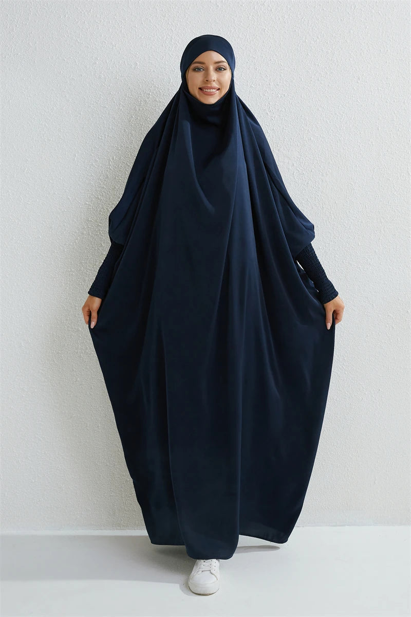 Women's Urban Flowing Hooded Abaya with Smocking Sleeve One-piece