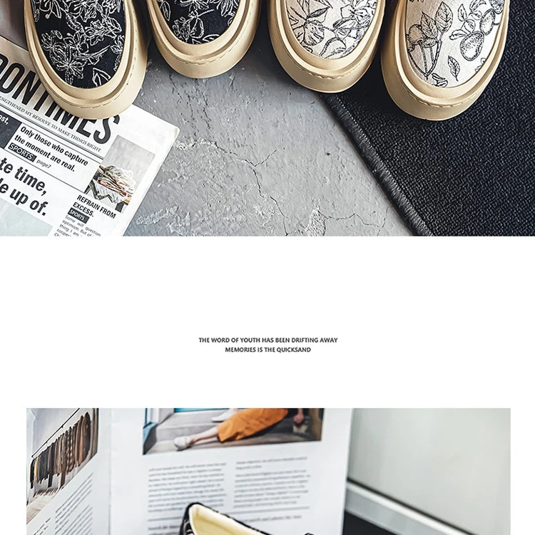 Men's Canvas Floral Thick Sole Loafers