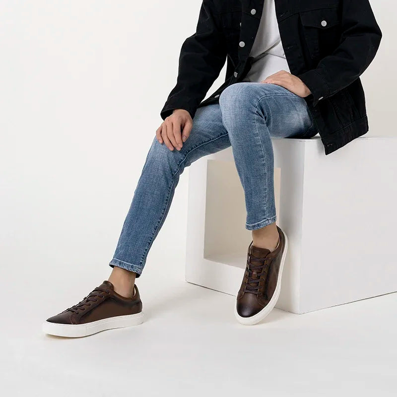 Men's Genuine Leather Flat Sneakers - Premium Sneakers from Craftklart Dropship - Just $85.08! Shop now at Craftklart.store