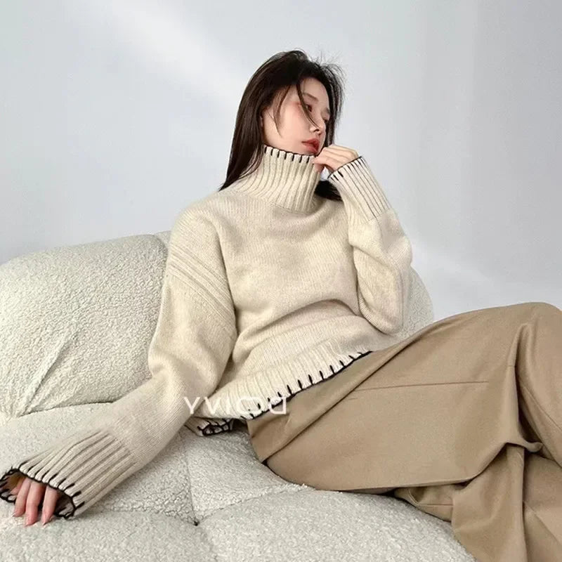 100% Pure Wool Cashmere Sweater Women's Turtleneck Pullover
