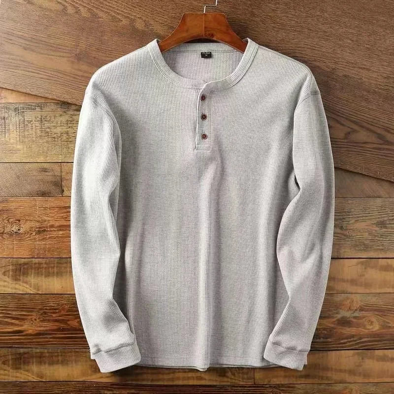 Henley Waffle Half Button Breathable 100% Cotton Tops - Premium Longsleeve Top from Craftklart Dropship - Just $16.25! Shop now at Craftklart.store