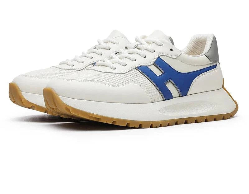 Men's urban styled real leather sneakers with light laces, breathable design, crafted by Craftklart Dropship, shown in side view.