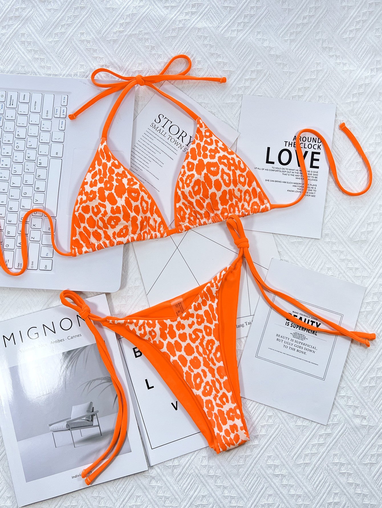 Leopard Print Halter Neck Tie Side Bikini Set - Premium Bikini from Trendsi - Just $18.25! Shop now at Craftklart.store