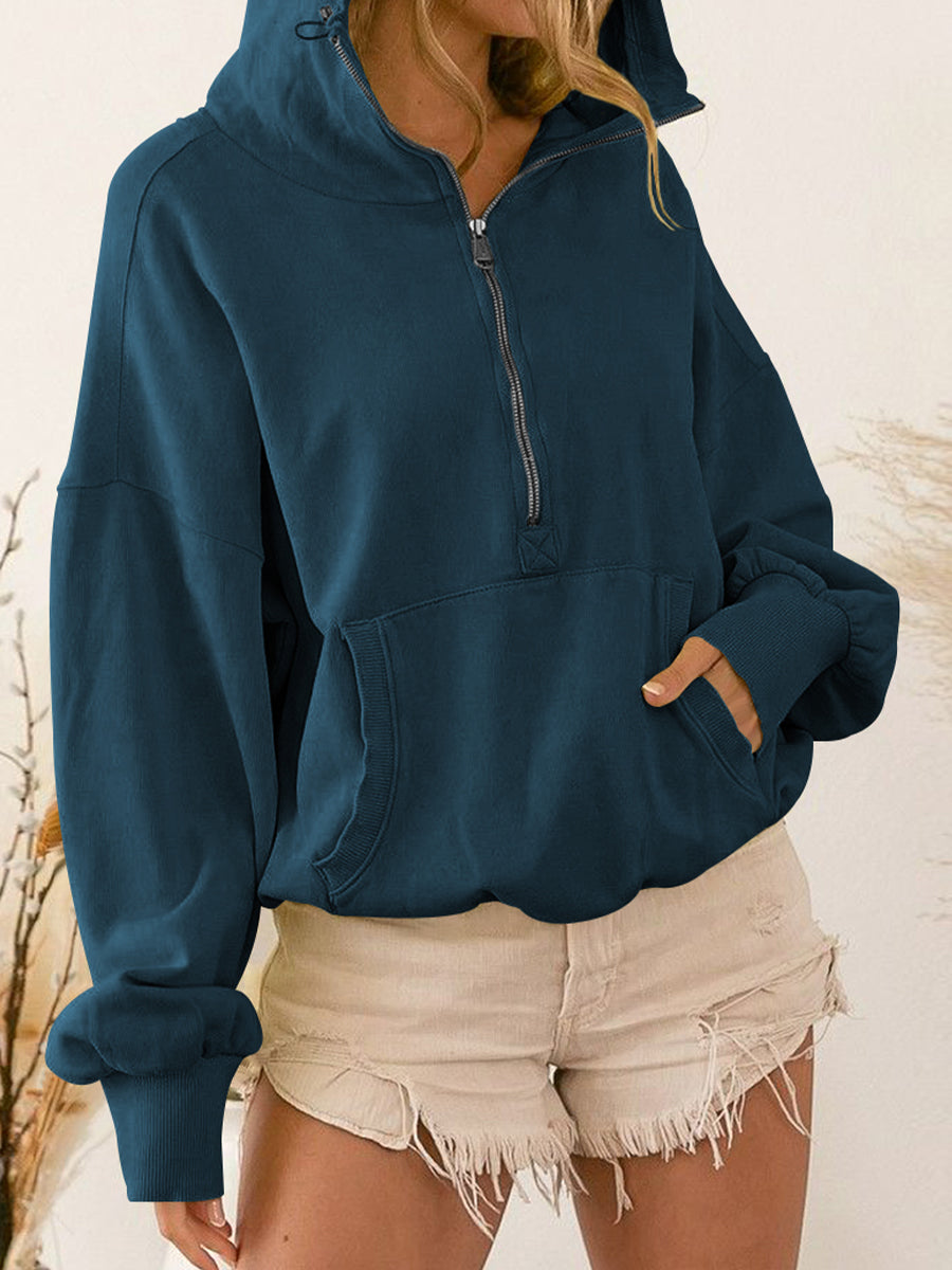 Zip-Up Dropped Shoulder Hoodie - Premium Hoodie from Trendsi - Just $30.95! Shop now at Craftklart.store