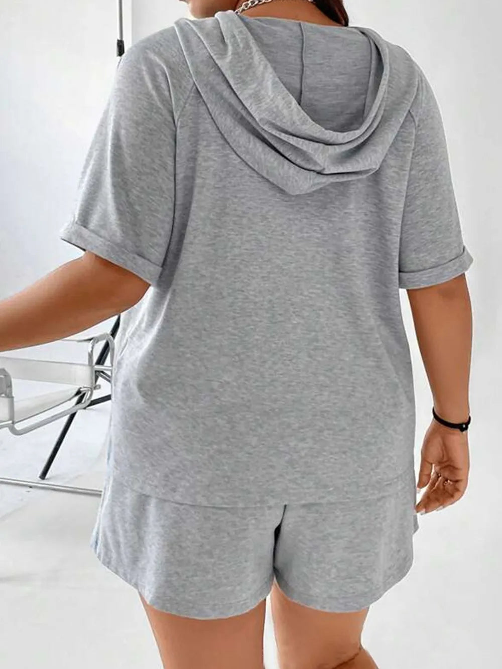 Full Size Drawstring Half Zip Hooded Top and Shorts Set Plus Size - Premium Hoodie from Trendsi - Just $19.99! Shop now at Craftklart.store