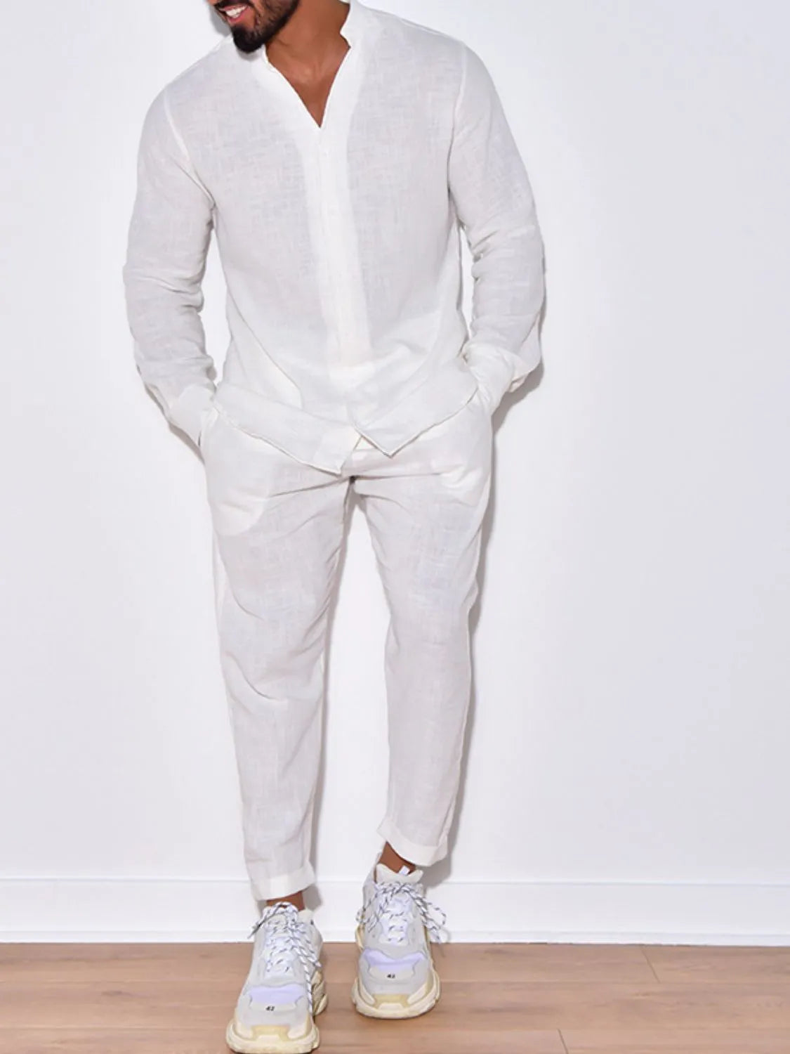 Men's Button Up Long Sleeve Top and Pants Set - Premium Pants from Trendsi - Just $24.57! Shop now at Craftklart.store