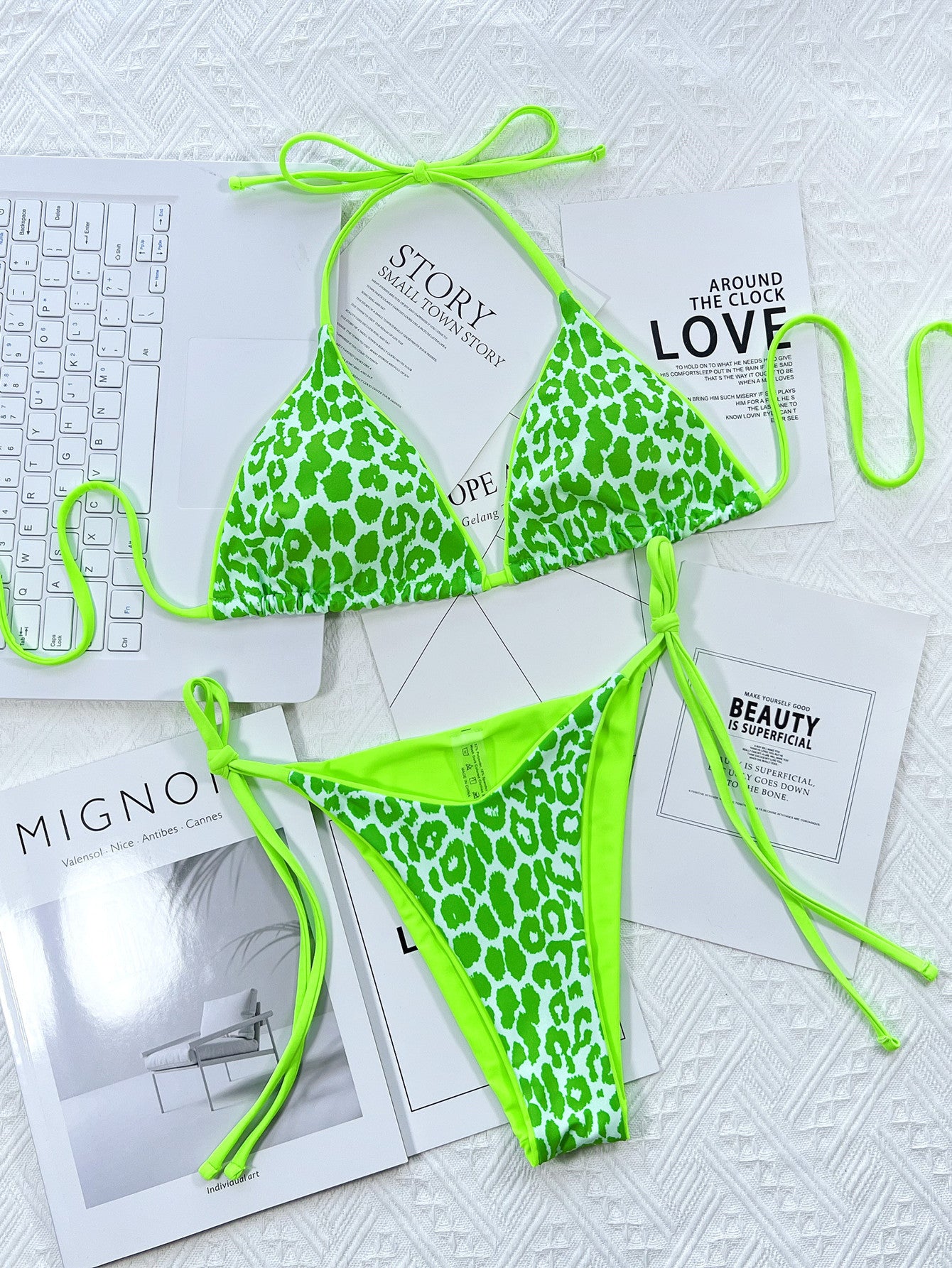 Leopard Print Halter Neck Tie Side Bikini Set - Premium Bikini from Trendsi - Just $18.25! Shop now at Craftklart.store