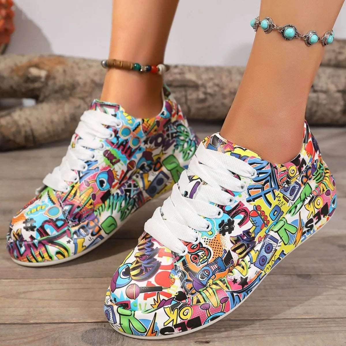Abstract Print Lace Up Sneakers - Premium Sneakers from Trendsi - Just $41.35! Shop now at Craftklart.store