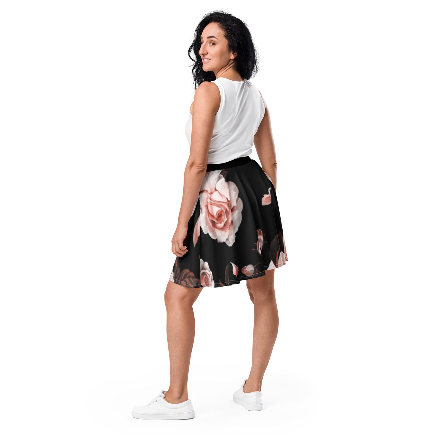 Black & Pink Rose Skater Skirt - Premium Skirt from Craftklart.store - Just $23.50! Shop now at Craftklart.store