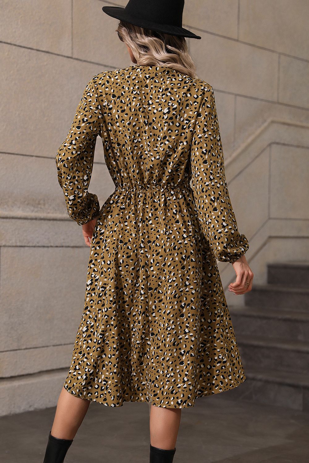 Honey Printed Long Sleeve Midi Dress - Premium Dress from Trendsi - Just $22.68! Shop now at Craftklart.store