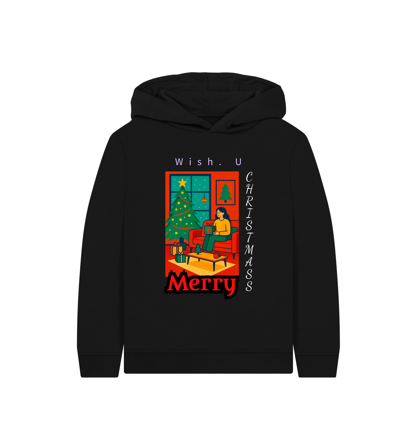 Black Printed Kids Hoodie Front