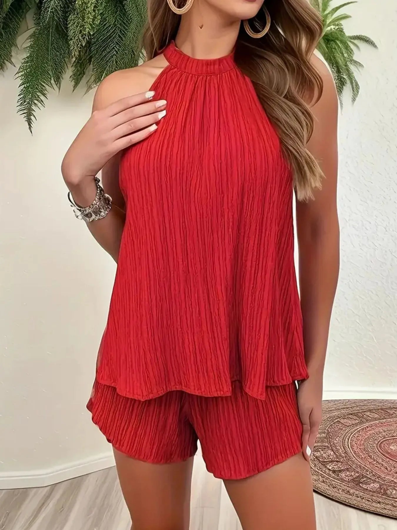 Textured Cami and Shorts Set - Premium Set from Trendsi - Just $23.52! Shop now at Craftklart.store