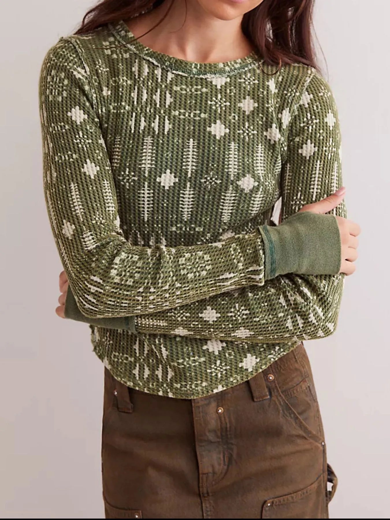 Floral Print Waffle Knit Top - Premium Jumper from Trendsi - Just $24.68! Shop now at Craftklart.store