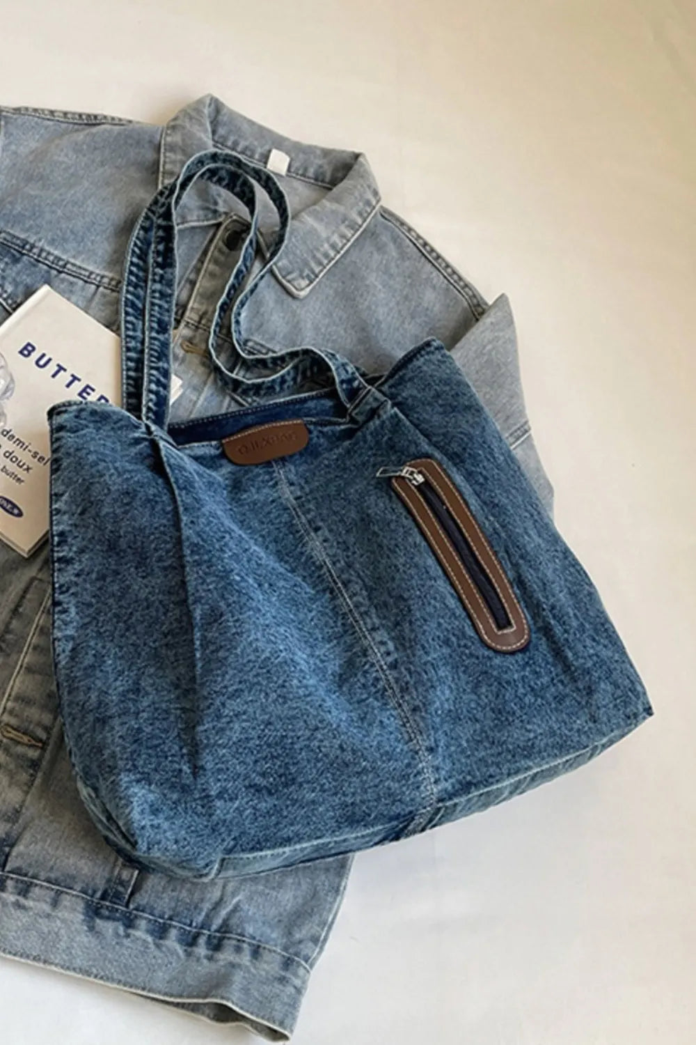 Medium Denim Tote Bag - Premium from Trendsi - Just $20.47! Shop now at Craftklart.store