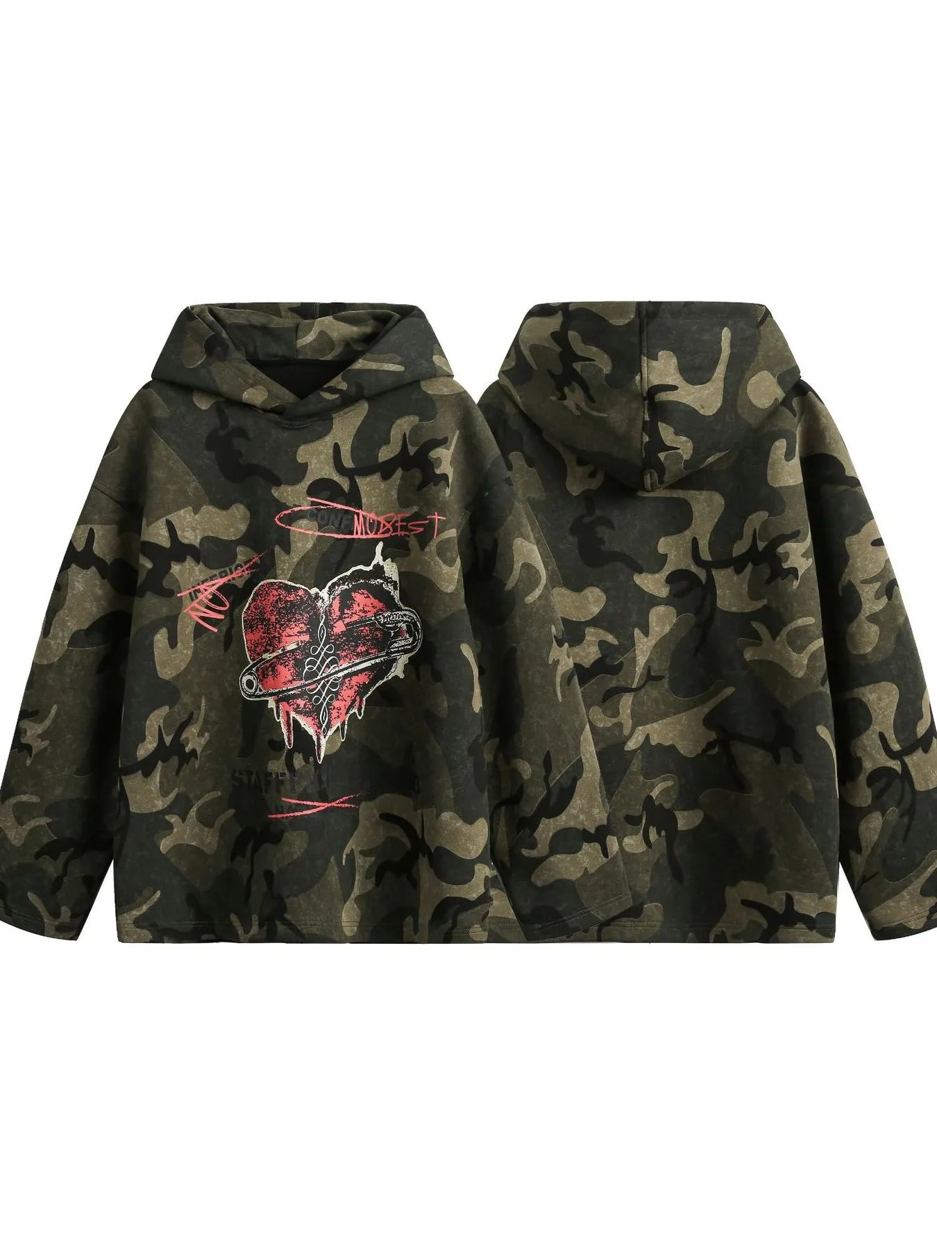 Men's Oversized Camouflage Heart Hoodie - Premium Hoodie from Trendsi - Just $77.48! Shop now at Craftklart.store