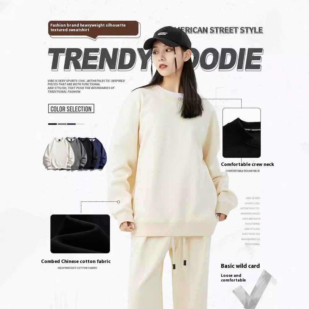 Solid Color Plus Size Round Neck Sweater Casual Pants Suit - Craftklart.store