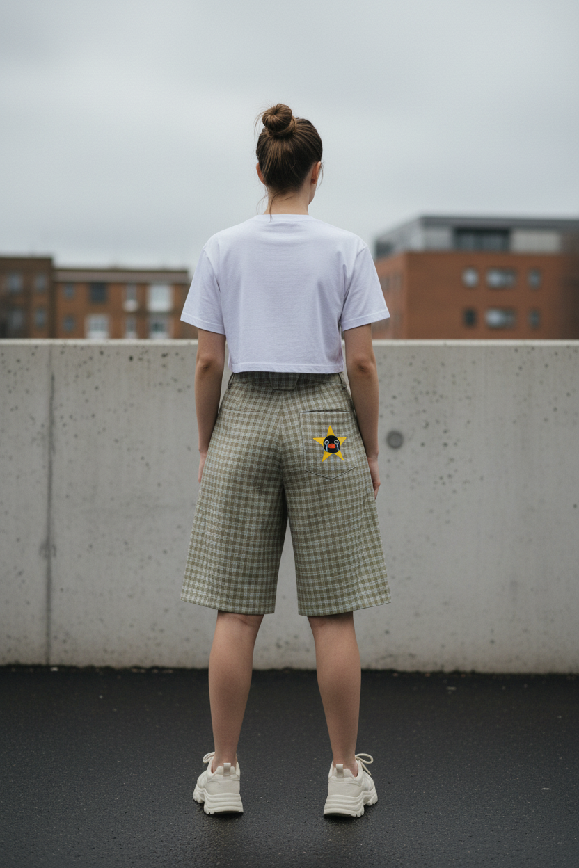 Vintage plaid loose shorts by ODMPOD featuring a relaxed fit and classic pattern, perfect for casual summer wear.
