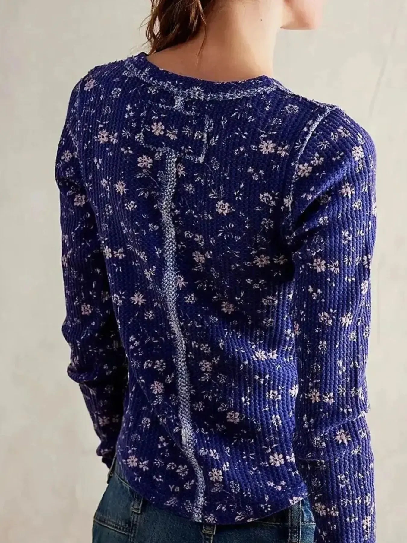 Floral Print Waffle Knit Top - Premium Jumper from Trendsi - Just $24.68! Shop now at Craftklart.store
