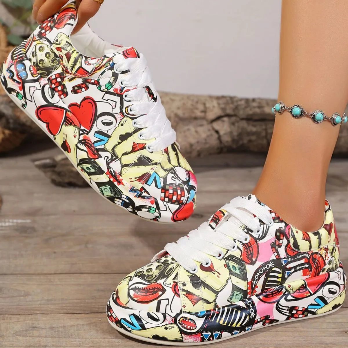 Abstract Print Lace Up Sneakers - Premium Sneakers from Trendsi - Just $41.35! Shop now at Craftklart.store