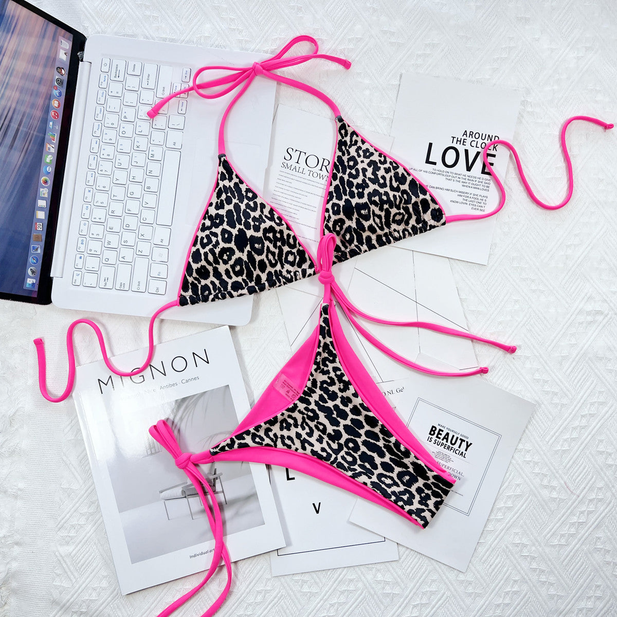 Leopard Print Halter Neck Tie Side Bikini Set - Premium Bikini from Trendsi - Just $18.25! Shop now at Craftklart.store