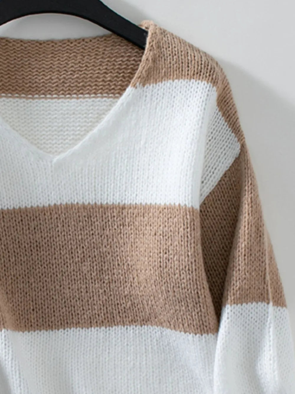 Color Block V-Neck Long Sleeve Sweater - Premium Sweater from Trendsi - Just $21.88! Shop now at Craftklart.store