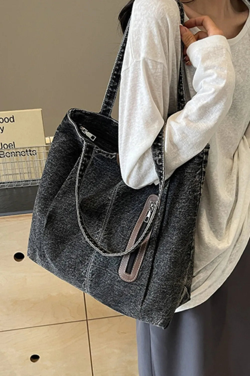 Medium Denim Tote Bag - Premium  from Trendsi - Just $20.47! Shop now at Craftklart.store