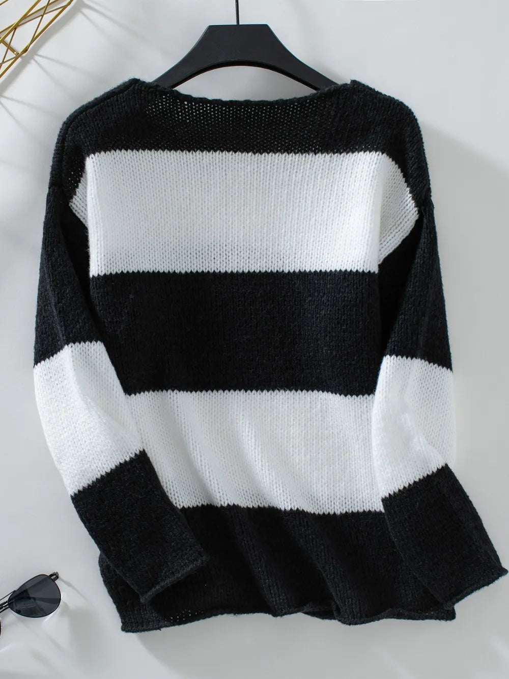 Color Block V-Neck Long Sleeve Sweater - Premium Sweater from Trendsi - Just $21.88! Shop now at Craftklart.store