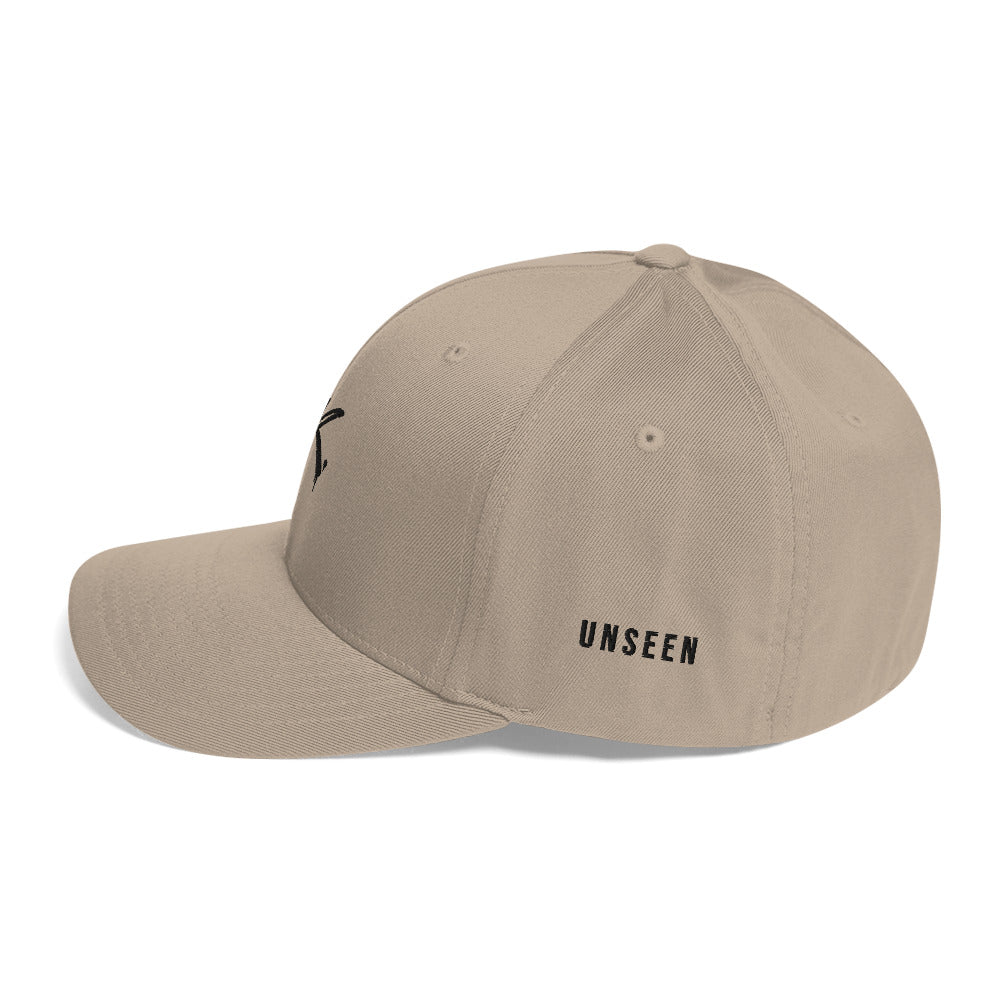 ODMPOD Urban Form UNSEEN Tones structured twill cap in khaki, showing the left side with a closed-back design and structured fit.