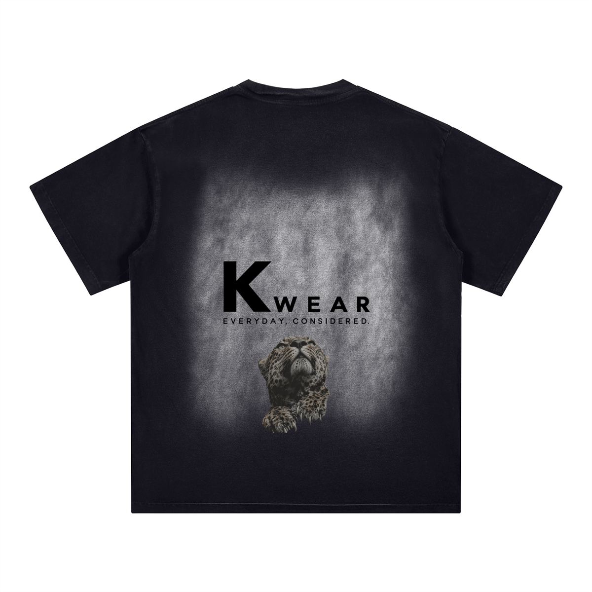 Craftklart black washed cotton t-shirt with graphic leopard print and text on the back