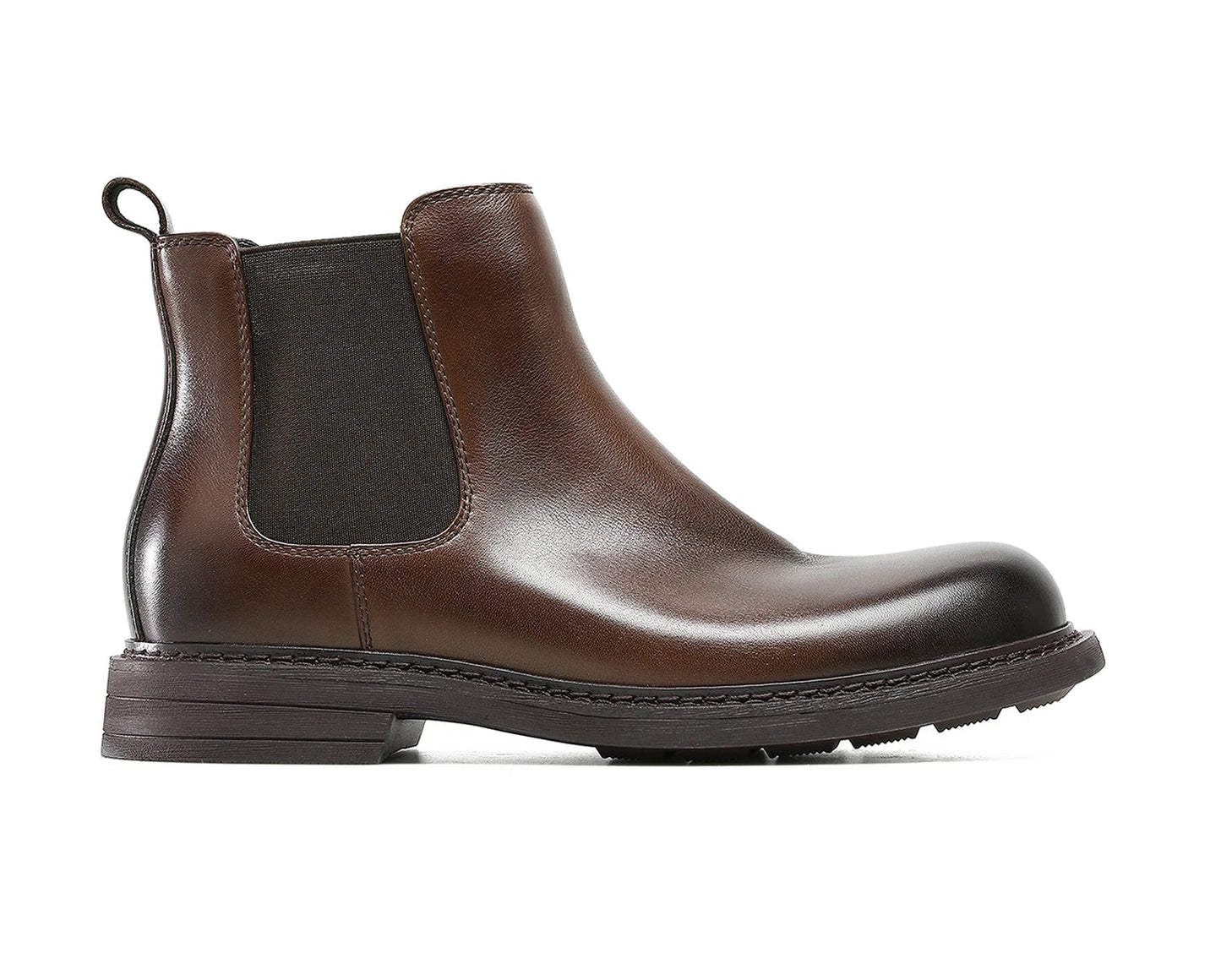 Men's brown genuine leather Chelsea boots by Craftklart, stylish ankle-high boots with elastic side panels and sleek design.