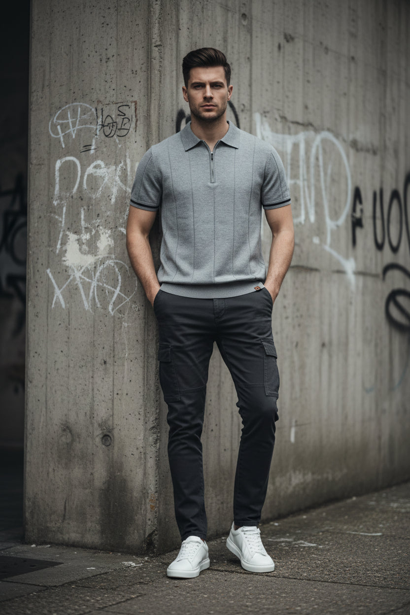 Men's breathable slim fit polo shirt by Craftklart, featuring a zipper, casual sport style, in light green with 11 color options.