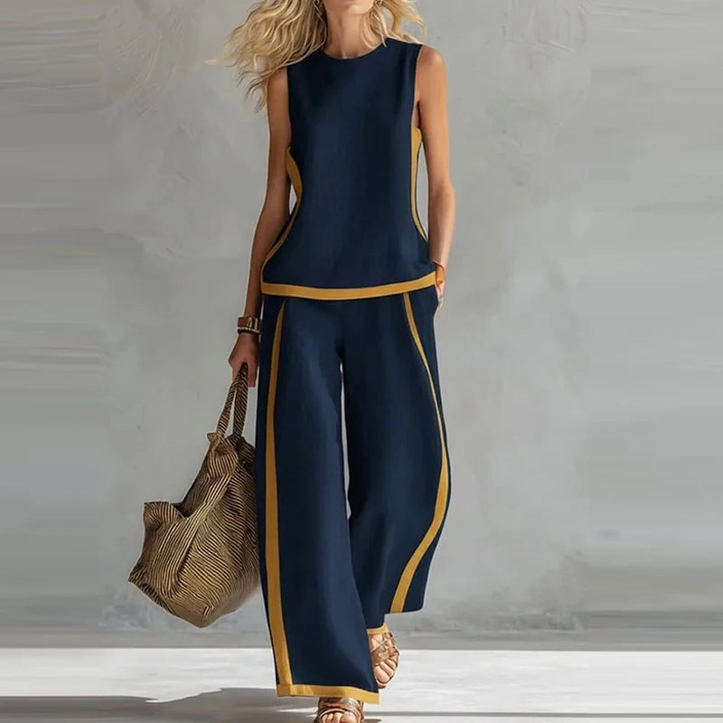 Craftklart wine red sleeveless top and wide-leg trouser set for women, casual and loose-fitting, stylish co-ord outfit.