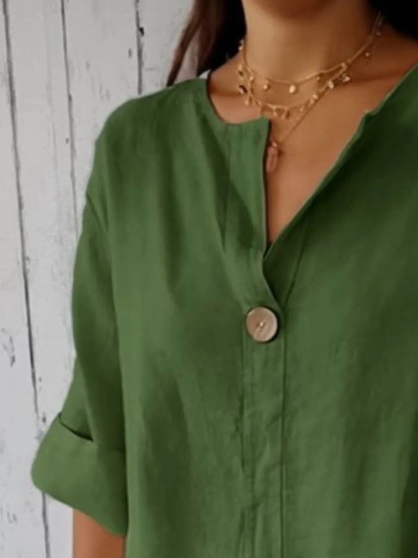 Full Size Linen Blend Notched Blouse Plus Size - Premium Shirt from Trendsi - Just $19.69! Shop now at Craftklart.store