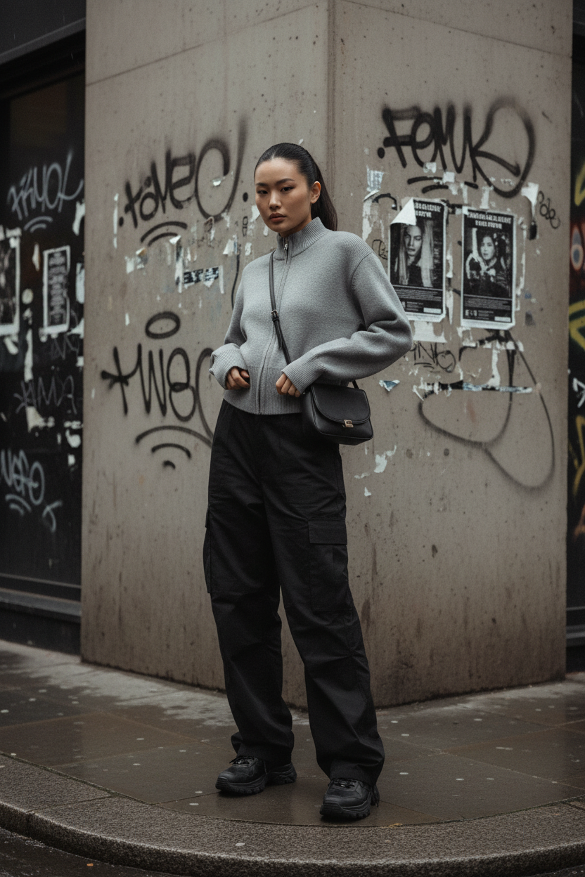 ODMPOD full zip knit cardigan, cozy knitwear with a front zipper, displayed on a clean background, showcasing its soft texture and design.