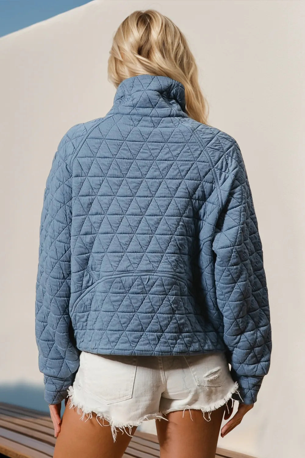 Double Take Half Zip Long Sleeve Quilted Sweatshirt with Pocket - Premium Bomber Jacket from Trendsi - Just $31.76! Shop now at Craftklart.store