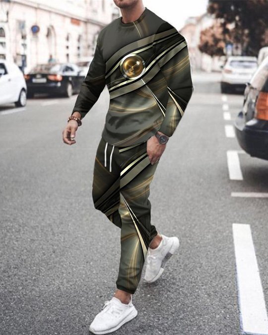 3d Digital Printing Crew Neck Sweater Sports Trousers Suit - Craftklart.store
