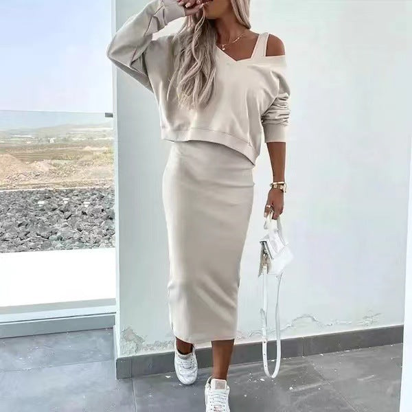 Spring And Autumn Women's Vest Skirt V-neck Sweatshirt Sweater Set - Craftklart.store