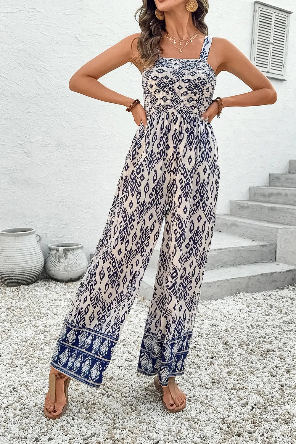 Bohemian Print Wide Leg Jumpsuit - Premium Jumpsuit from Trendsi - Just $36.37! Shop now at Craftklart.store