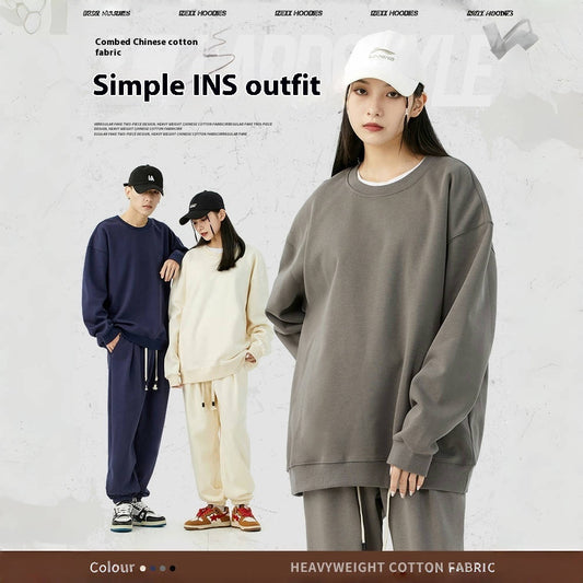 Solid Color Plus Size Round Neck Sweater Casual Pants Suit - Craftklart.store