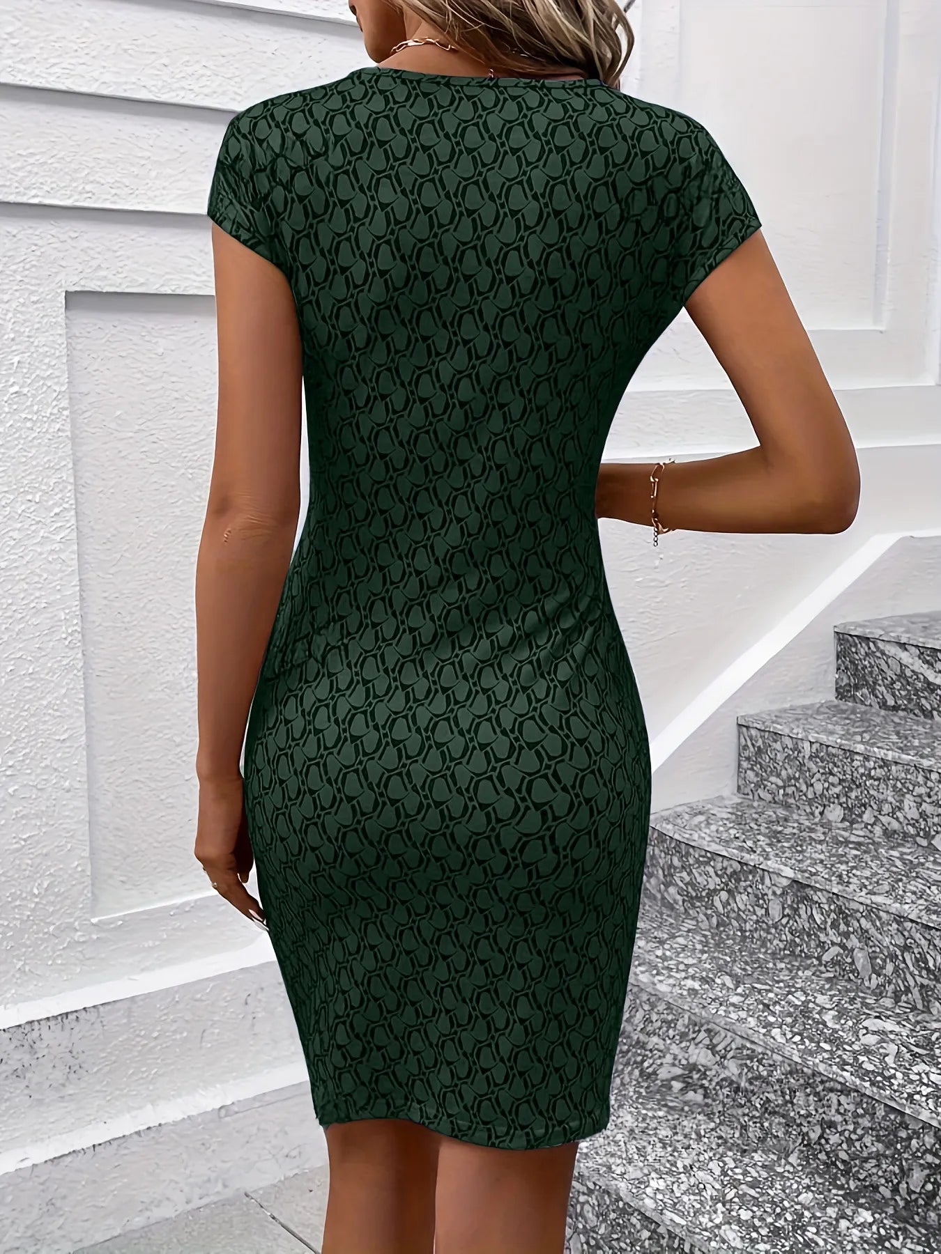Printed Round Neck Cap Sleeve Dress - Premium Dress from Trendsi - Just $20.01! Shop now at Craftklart.store