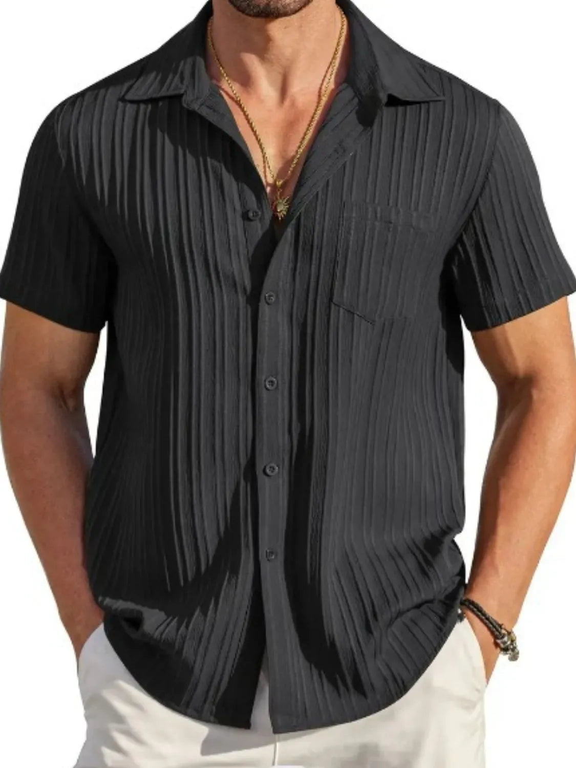 Men's Full Size Button Up Short Sleeve Shirt Plus Size - Premium Polo from Trendsi - Just $20.44! Shop now at Craftklart.store