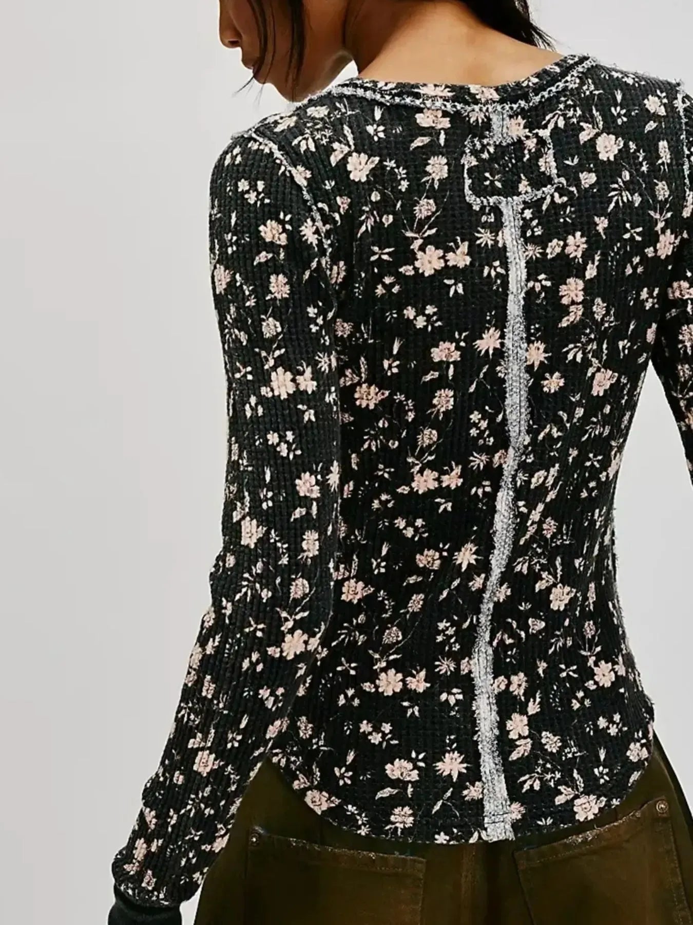 Floral Print Waffle Knit Top - Premium Jumper from Trendsi - Just $24.68! Shop now at Craftklart.store