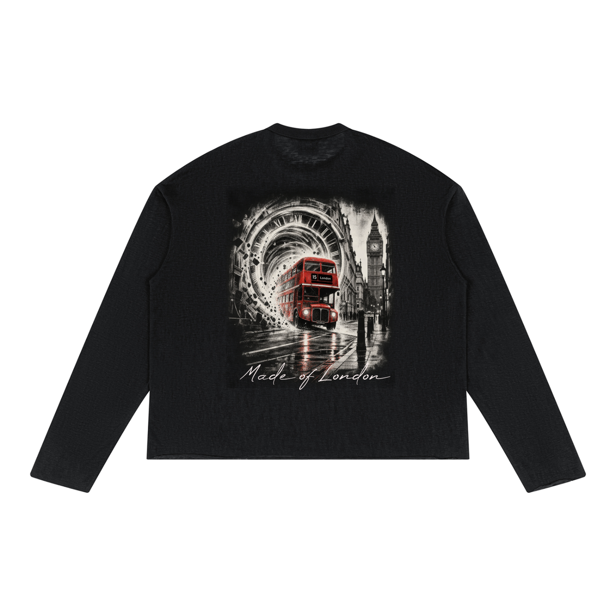 Unisex ODMPOD Raw Edge Long Sleeve T-Shirt sweater in soft fabric with raw edges and a casual fit, displayed on a plain background.