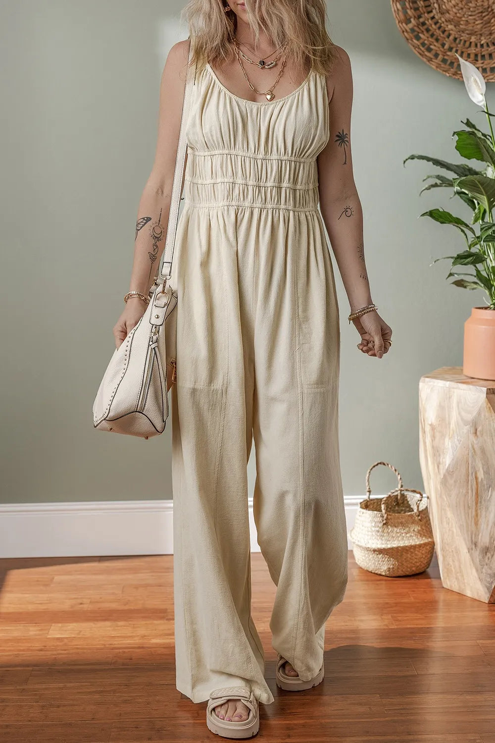 Ruched Sleeveless Wide Leg Jumpsuit - Premium Jumpsuit from Trendsi - Just $37.58! Shop now at Craftklart.store